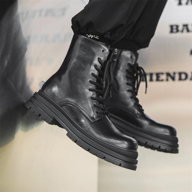 Men's thick soled boots Classic minimalist and comfortable style Office Business Black high top leather shoes Hot versatile