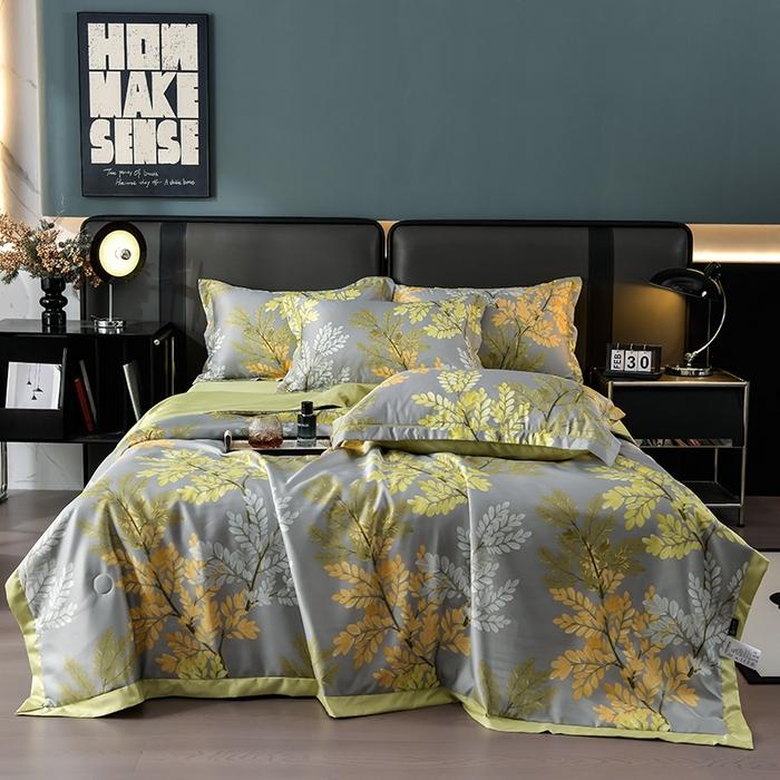 Washed tencel printed summer quilt four-piece cool silk single-piece summer cool quilt air conditioner for summer use