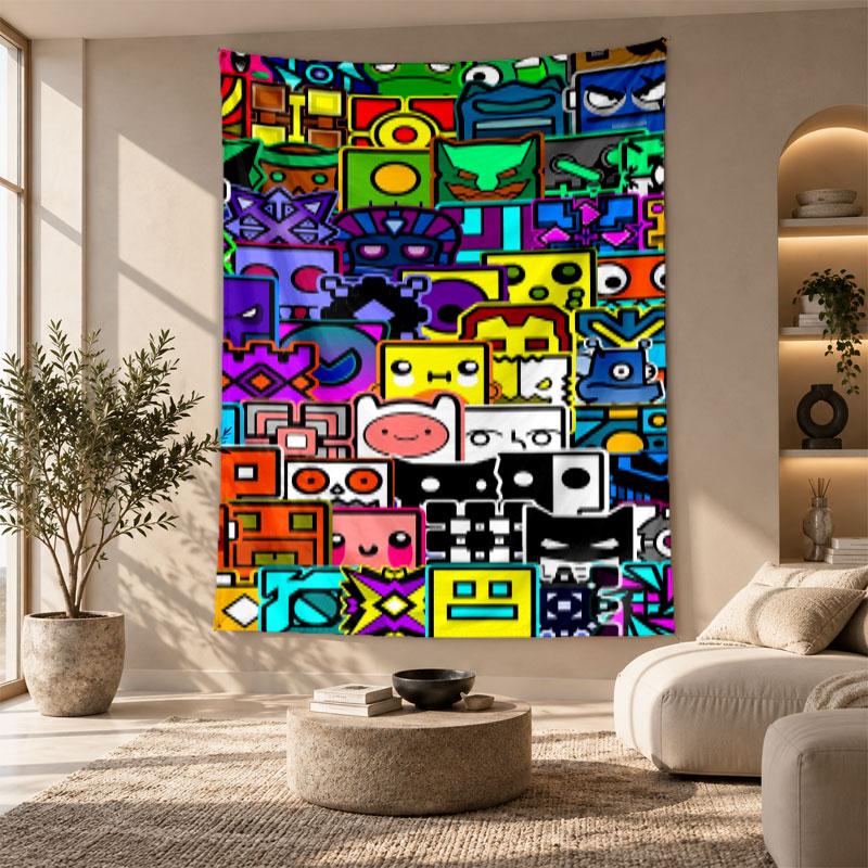 Decorative Tapestry,Geometry Dash Printed Wall Art, Lightweight Wall Hanging For Bedroom Background