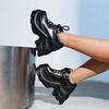Large size high-heeled small leather shoes for women 2025 autumn new European and American small muffin thick-soled lace-up single shoes for women