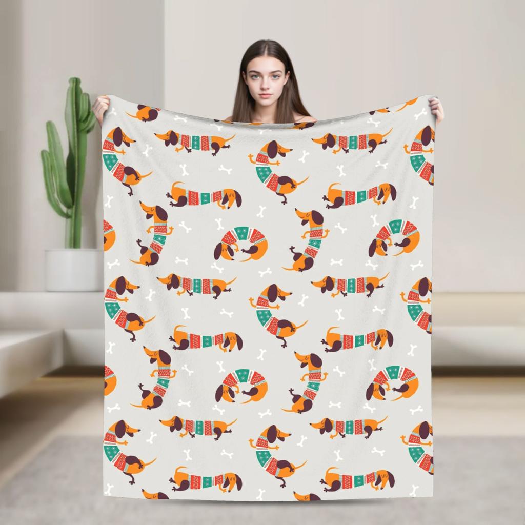 Dachshund Christmas Blanket Dogs Animal  Wool Throw Blanket Home Couch Printed Soft Warm Bedsprea