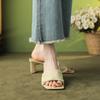 2024new Simple Slippers Women Thick Heel All-match Casual High Heeled Slippers Summertime Comfortable Square Toe Slippers