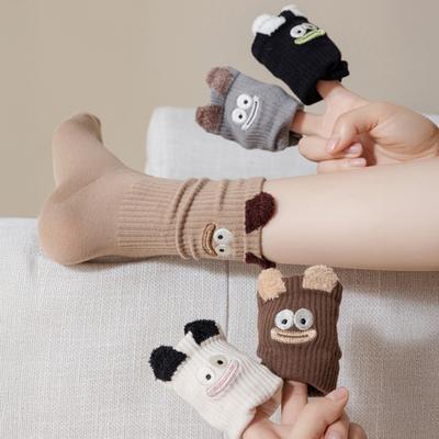 Cute Crew Socks Cartoon Embroidery Silly Socks Ribbed Casual Funny Socks with Plush Ears for Women Christmas Gift