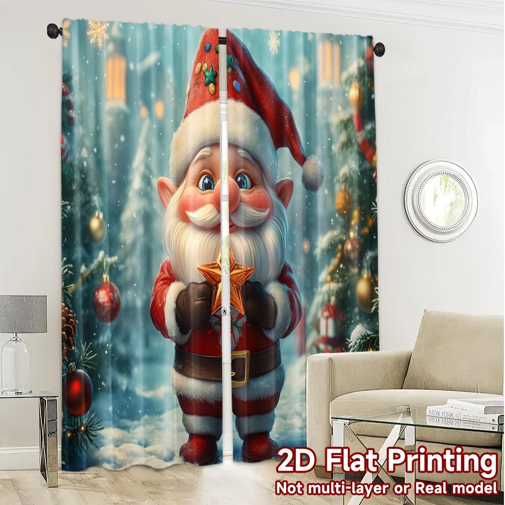 2pcs,Curtains Cute Christmas Gnome Festive Holiday (2) Popular Curtain Versatile 100% Polyester Curtains Decorations Inside