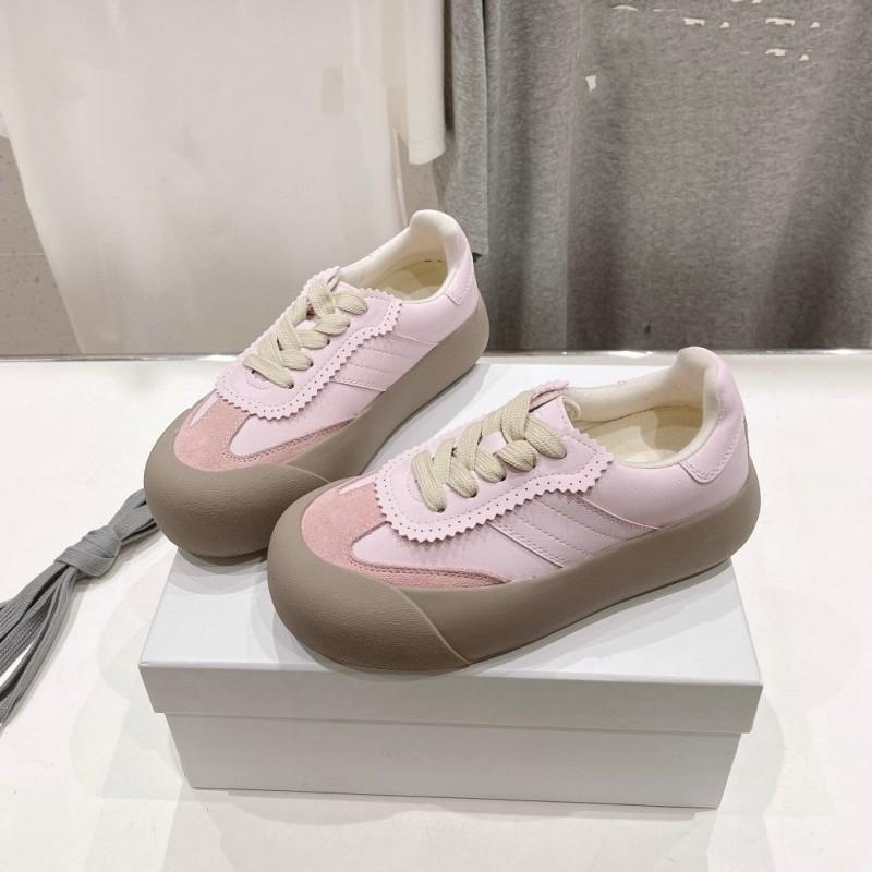Unisex Thick Sole Casual Sneakers With Sulfurized Rubber Round Toe Leather Upper Breathable Comfortable Daily Wear