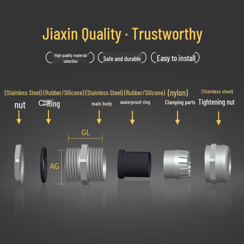 304 Stainless Steel Waterproof & Explosion-Proof Cable Gland, Metal Seal, PG9 M16, M25 Fixing Head