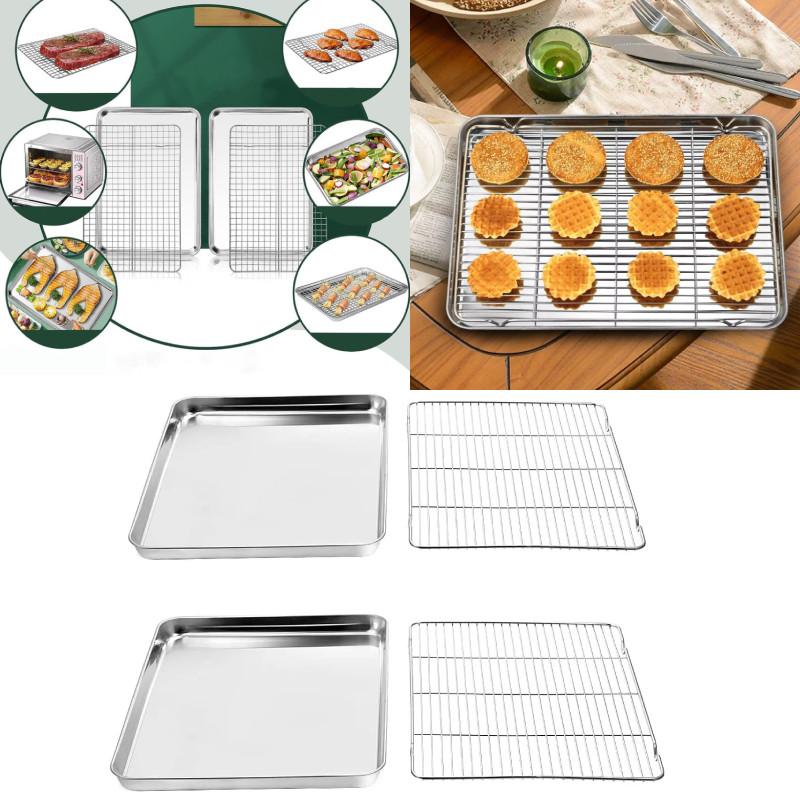 Stainless Steel 4pcs Baking Tray Rack Bbq Roaster Oven Cooling Rack Square Sheet