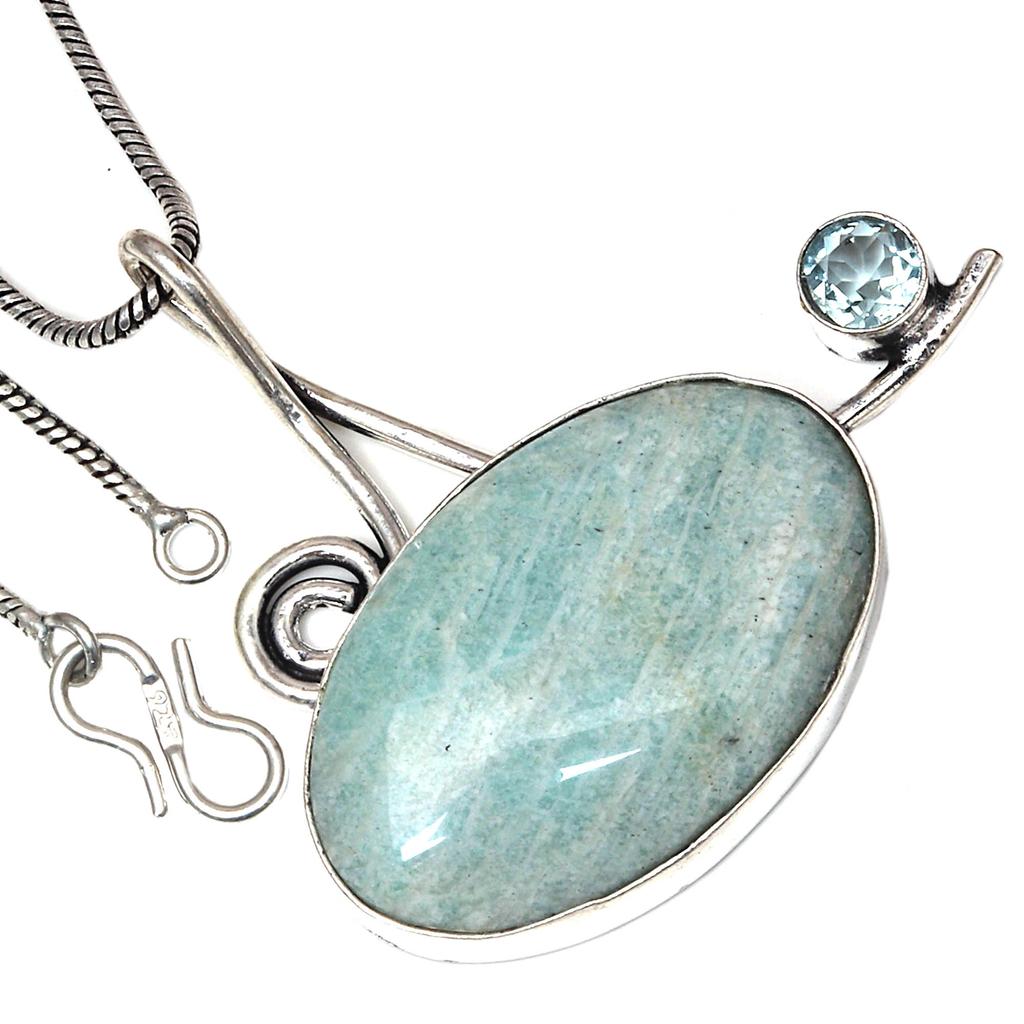 Pendant Amazonite Gemstone Valentine'Day Gift Silver Jewelry 1.75"