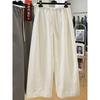 Women Gray Elastic Waist Drawstring Wide Leg Pants Casual Trousers