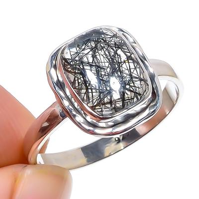 Natürlicher Schwarzer Rutil Edelstein Handgefertigt 925 Sterling Silber Schmuck Ring S.9 o9a86