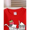 European sizes Girls Soft Crewneck Sweatshirt Cute Cat Strawberry Milk Tea Print, Casual All-Match, Ideal Holiday Present