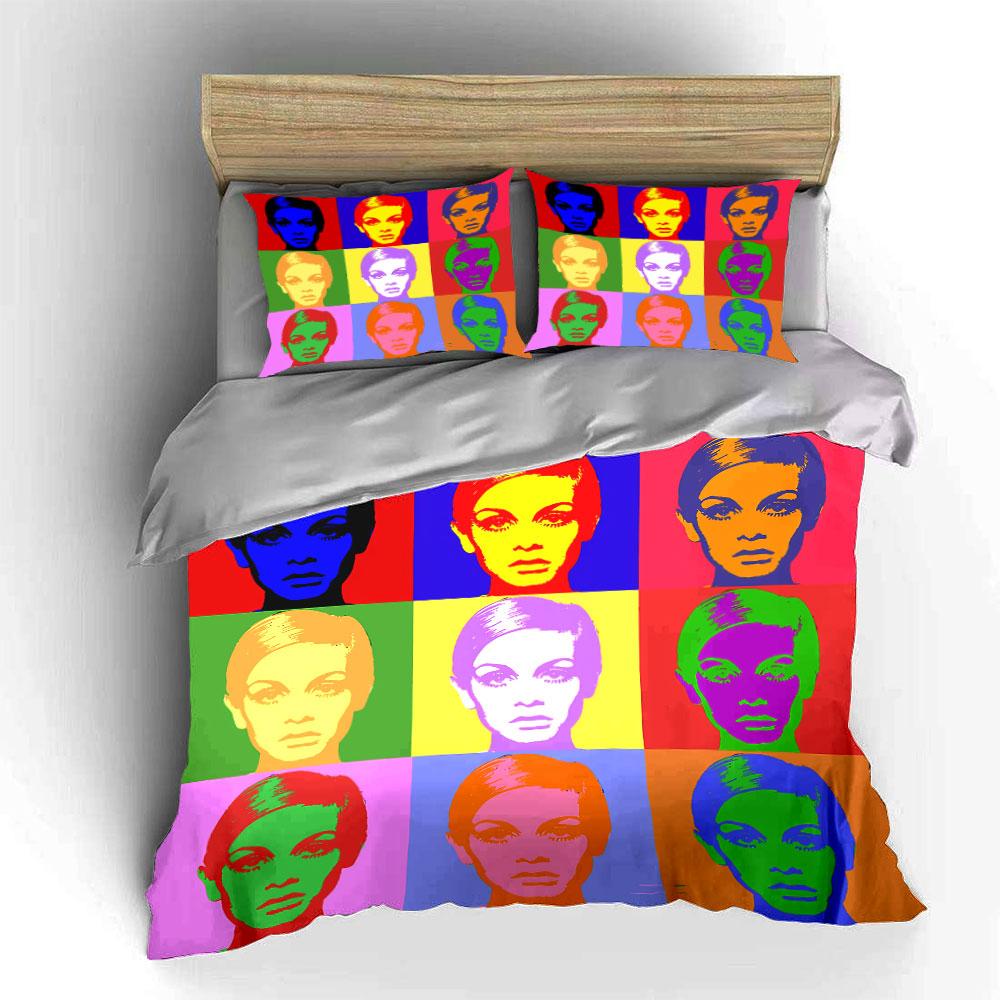 Pop Art Colorful Female Portrait Bedding Duvet Cover Set Duvet Cover Pillowcases (1*Duvet Cover 2*Pillowcases, without duvet insert)