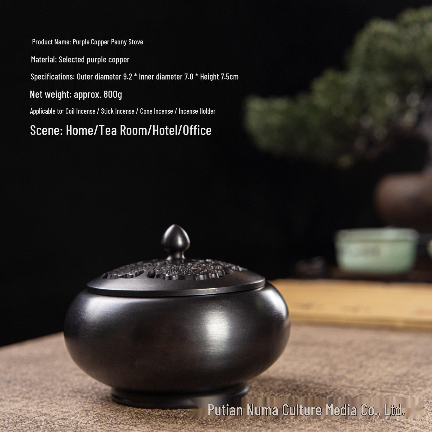 Large Pure Red Copper Lotus Ruyi Peony Incense Burner - Home Decor, Fumigation & Tea Ceremony