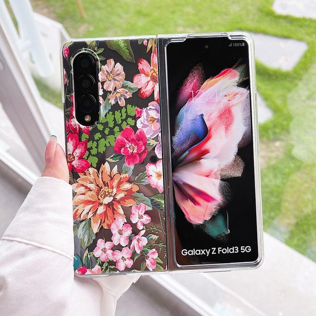 Woman Cute Colorful Flower Phone Case For Samsung Galaxy Z Fold 3 5g Clear Hard Pc Cover For Z Fold3