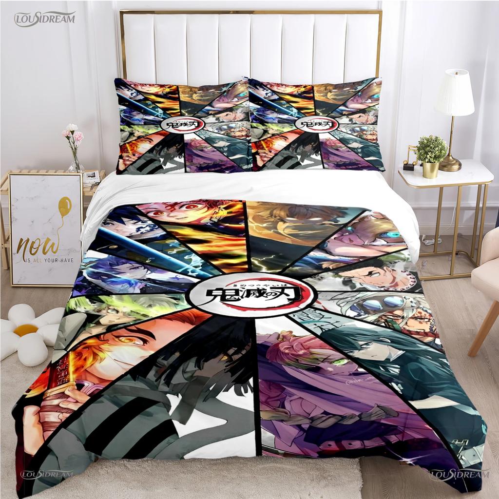 Cartoon De-Demon-Slayer All Season Duvet Cover Comforter Bedding Sets Soft Quilt Cover and Pillowcases Single/Double/Queen/King