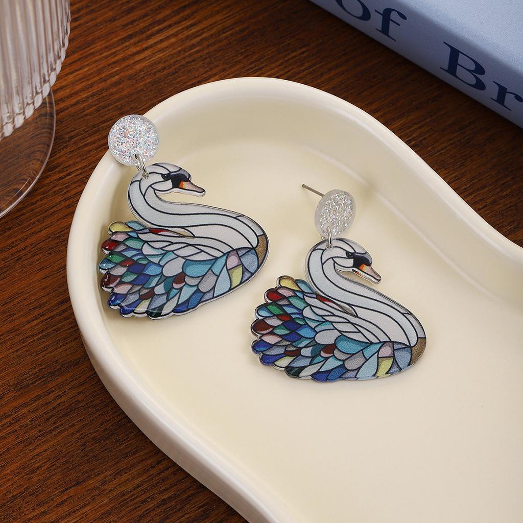 Creative Cartoon Design Sense Symphony Swan Cat Earrings, Autumn And Winter Colorful Animals High Sense Unique Earrings Women