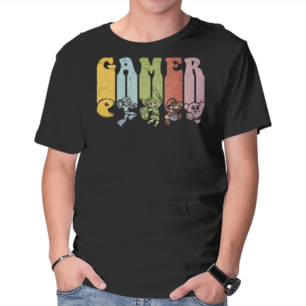 Unisex Crew Neck T-Shirt Vintage Gamer Graphic Short Sleeve Casual Tee XXL
