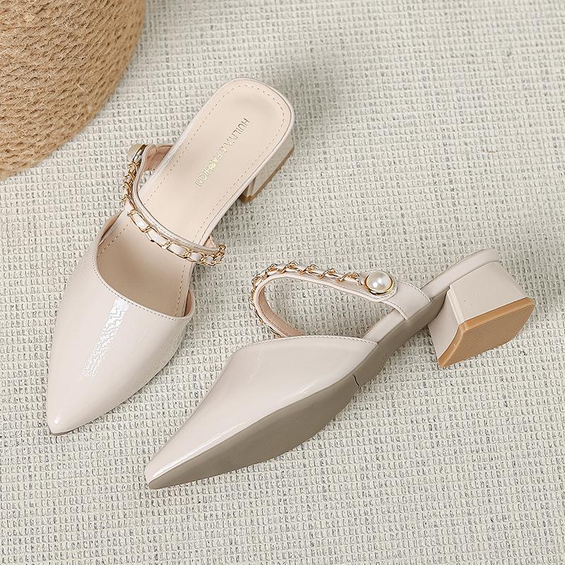 

Баотоу полукаблук женская летняя верхняя одежда темперамент с юбкой новые простые ленивые мюли на одной педали женщины Y7768-1 40 абрикосовый