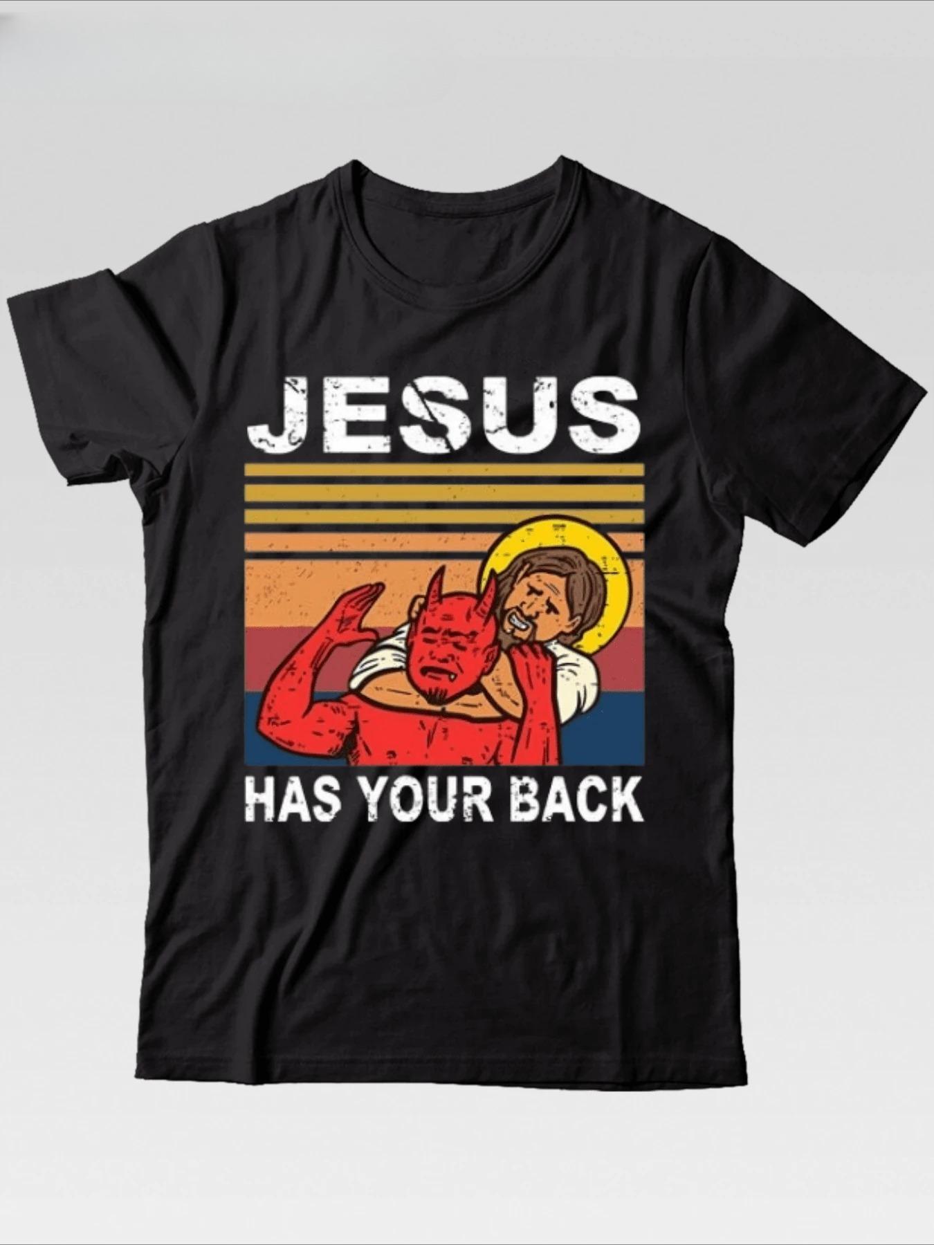 2026 Best Selling Fashion Jesus Has Your Back Jiu Jitsu Retro Christian Unisex Unisex T Shirts Cotton T Shirt Street Unisex TshirtSummer S