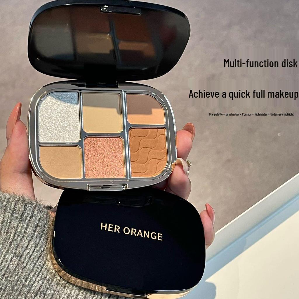 HERORANGE Multi-Functional 6-Color Soft & Blendable Eyeshadow Palette with Matte, Shimmer & Fine Glitter Shades for Eyeshadow & Blush Makeup.