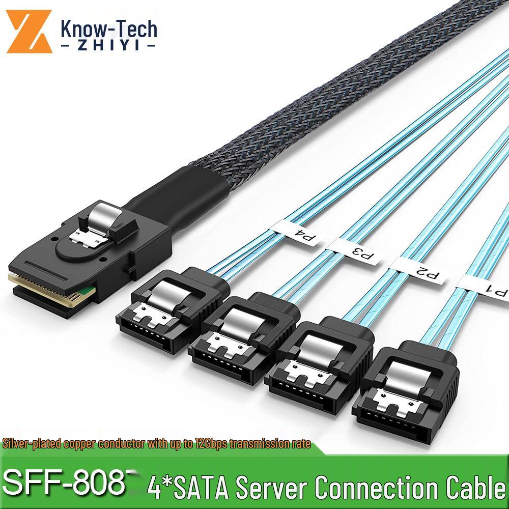 Mini SAS 36P SFF-8087 to 4 SATA 7-Pin Host Data Cable for Server Hard Drives 0.5m