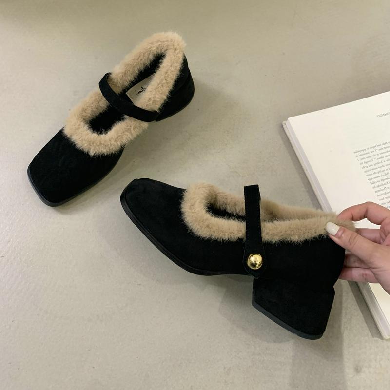 

Fashion Mary Jane Shoes Women s Winter 2025 New Versatile French Block Heel Fuzzy Shoes Plus Fleece Heels 39 чёрный