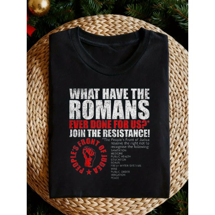 Men S Monty Python & Life of Brian Quote Graphic T-Shirt - Funny What Have the Romans Ever Done for Us Design, Licensed Merchandise, Black with S чёрный