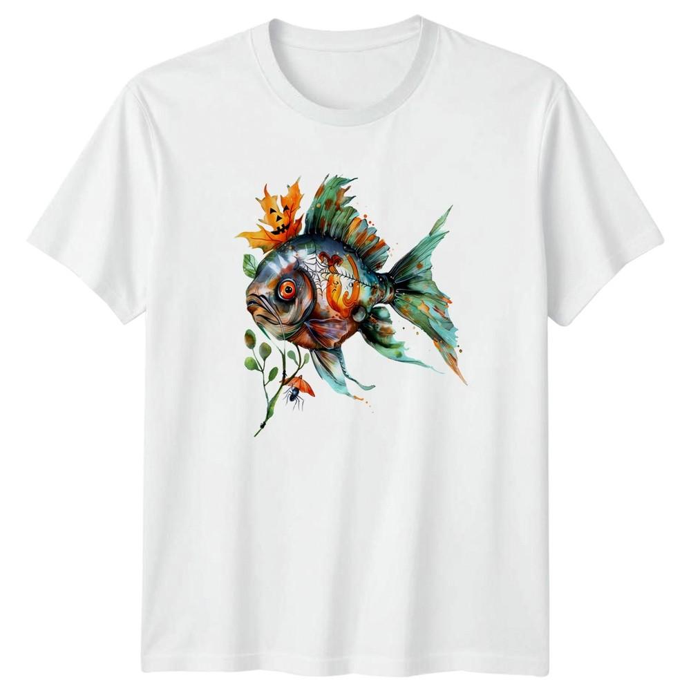 Spooky Underwater Fish TShirt Halloween Autumn Fishing Gift For Him And Her S