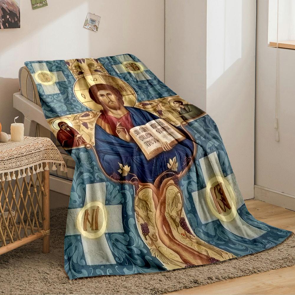 "Religious Iconography Jesus Pattern Blanket"Flannel blanket for bedroom, living room, sofa, and nap
