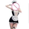 Sexy Crotchless Lingerie Women Cosplay Lolita Uniform French Apron T Panties Maid Dress Erotic Underwear Role Play Costumes Sets