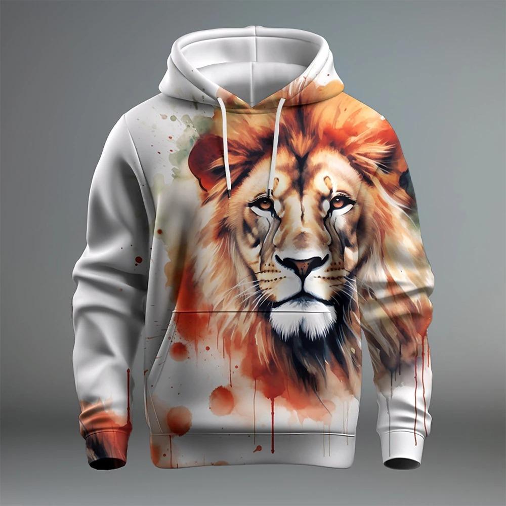 Animal Lion Pattern 3D Printed Men's Hoodie Spring and Autumn Casual Long Sleeve Hoodie Street Loose Sweatshirts Men's Tops