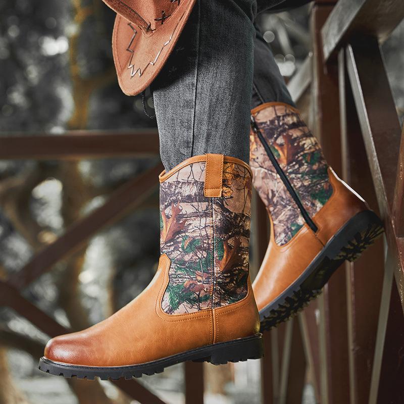 Men's Retro Camouflage Martin Boots: High-Top Workwear Motorcycle Shoes
