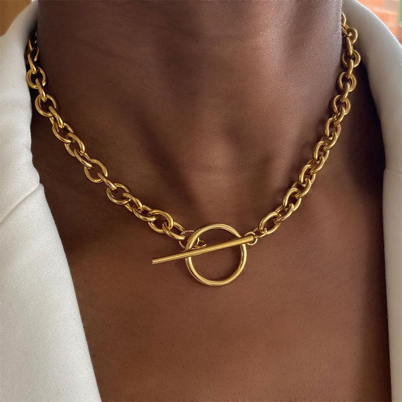 Personalized Chunky Chain Clavicle Necklace - European & American Street Style Fashion with OT Buckle