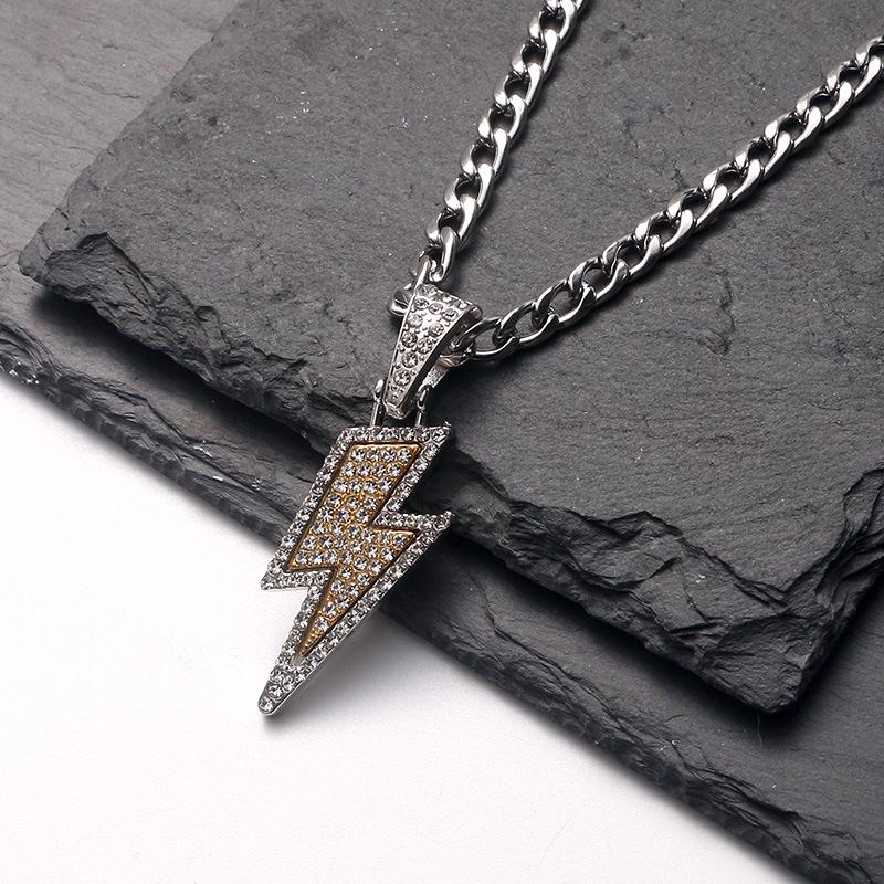 Hip Hop Lightning Pendant Necklace - Iced Out Fashion Chain for Men's Street Dance Jewelry