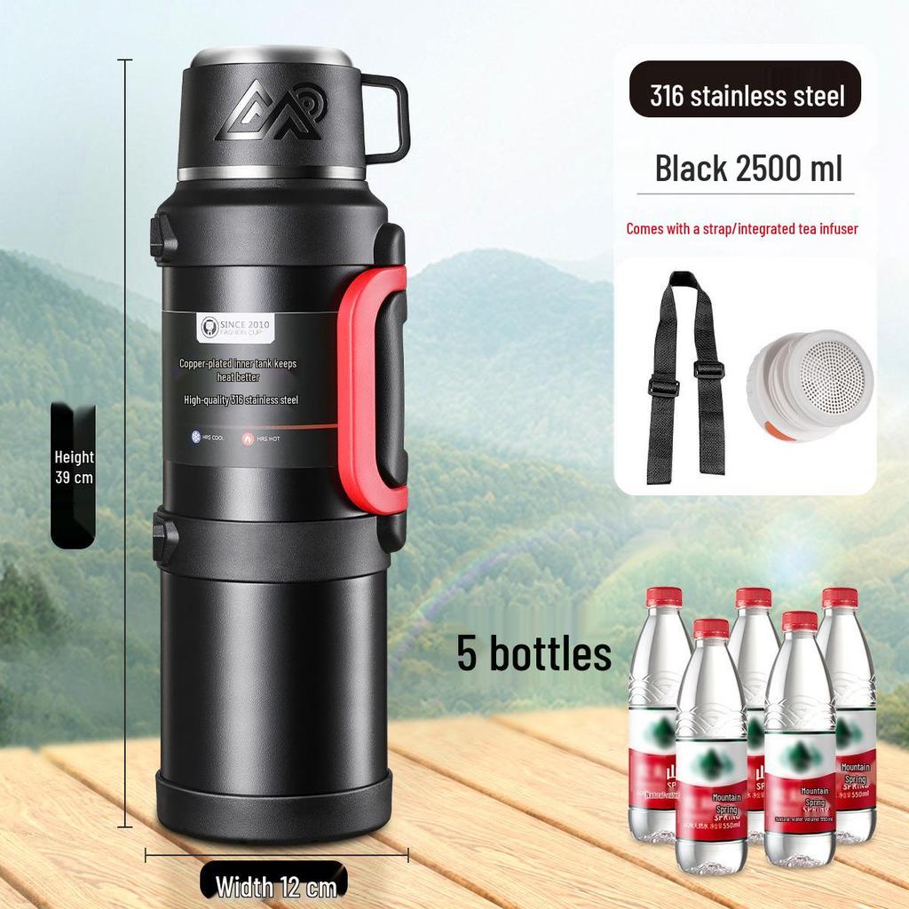 Large Capacity Stainless Steel Insulated Travel Thermos Flask - Portable, Multi-Use Hot Water Kettle