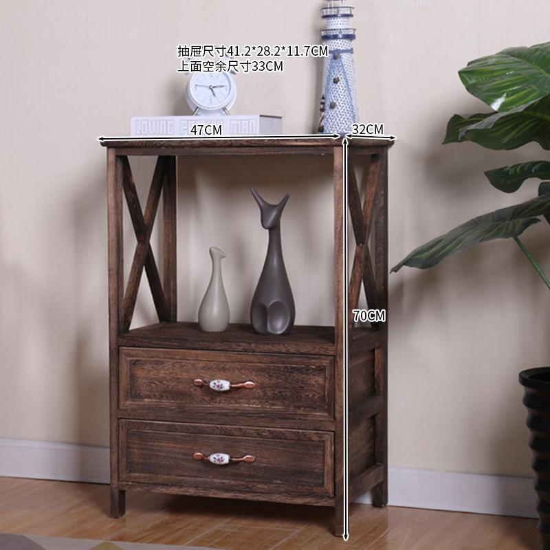 Vintage Wooden Storage Cabinet Rustic American Nightstand with Drawers Nordic Style Side Table Classic Organizer