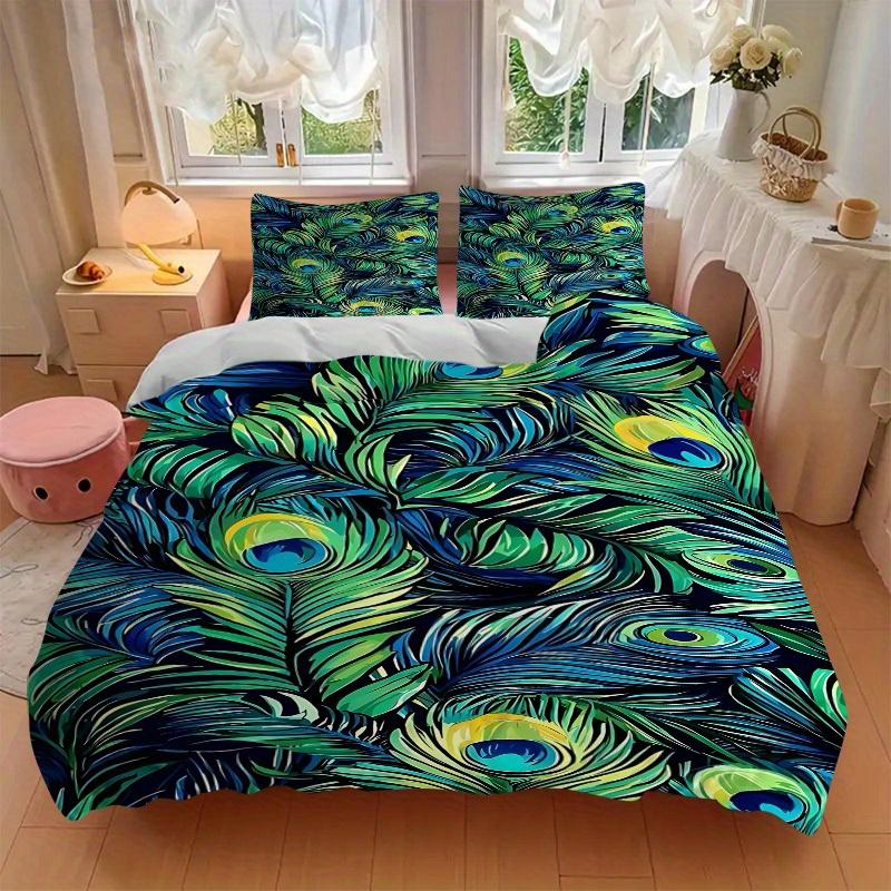 3pcs Animal-themed Peacock Feathers Soft and Comfortable Breathability, Bedding Set, Machine Washable, Suitable for All Seasons167