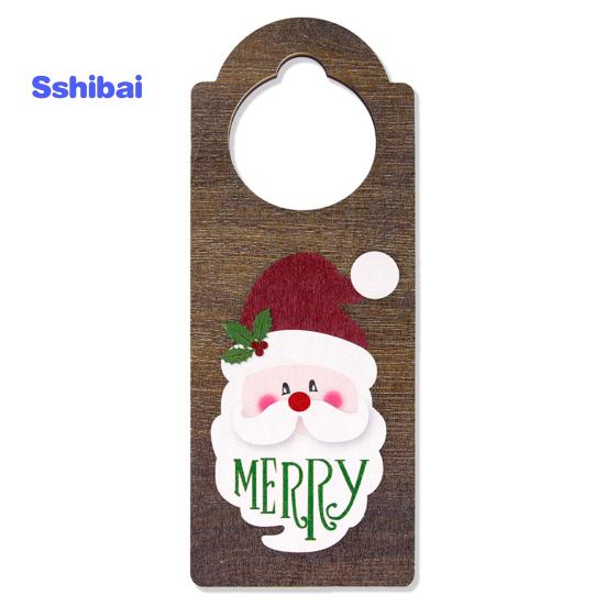Christmas Wooden Doorknob Decoration Santa Claus Snowman Stocking Holiday Decor Door Handle Hanger Pendant Party Supplies