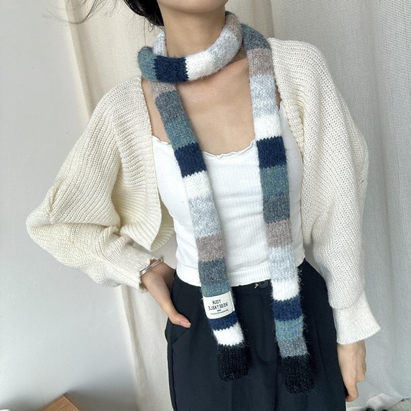 Luochi Knitwear Autumn/Winter Mohair Color Block Stripe Scarf - Unisex Y2K Sweet and Spicy Girl Style