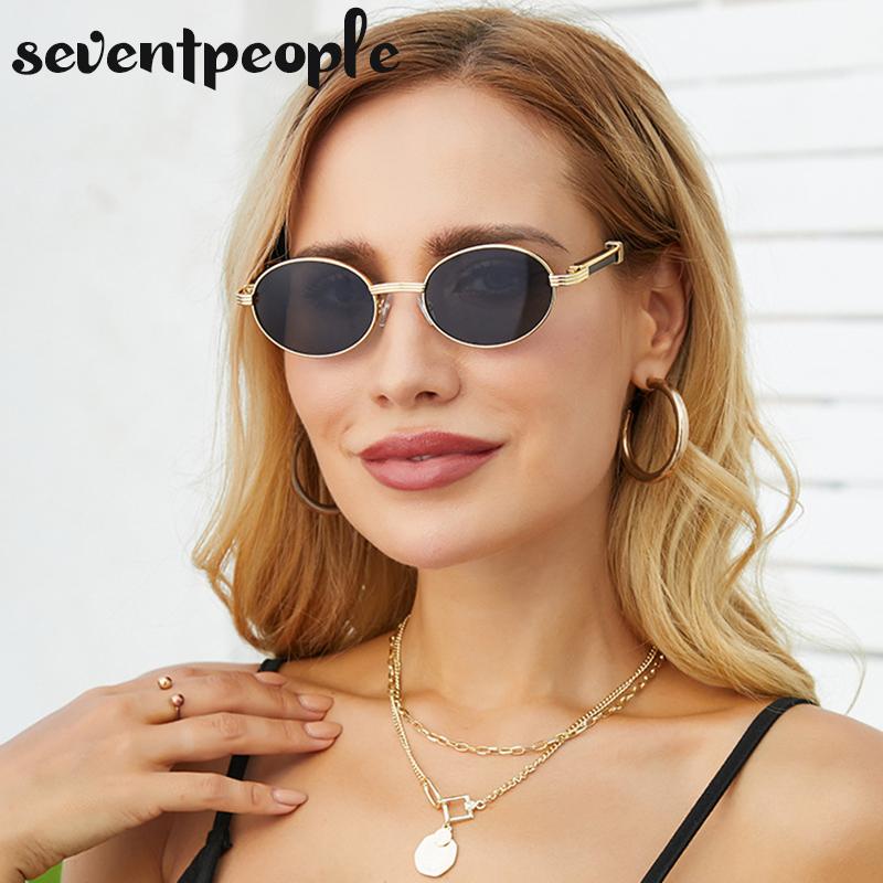Vintage Oval Sunglasses Women  Luxury Brand Designer Punk Round Sun Glasses For Men Small Frame Anti Blue Light Eyeglasses