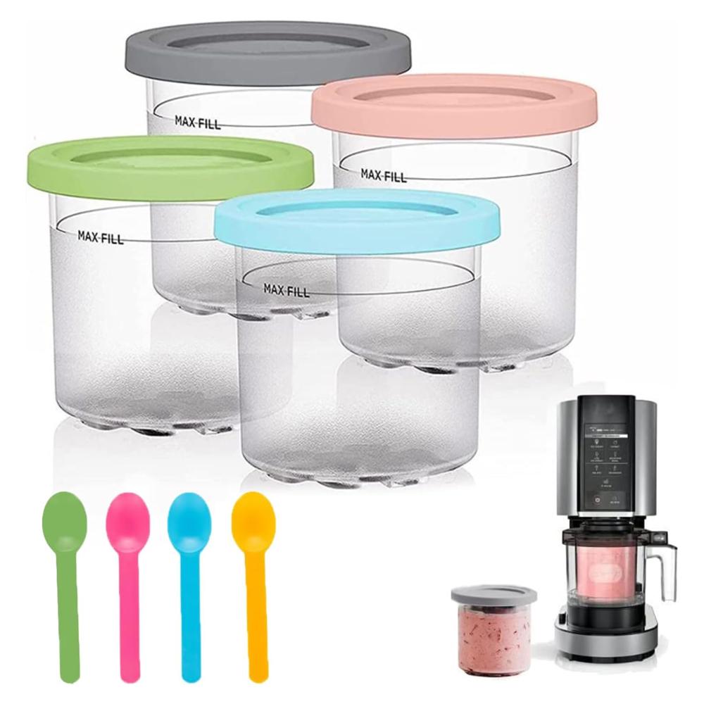 

4 Pack Ice Cream Containers Replacement Ninja Creami Pints and Lids with Spoons