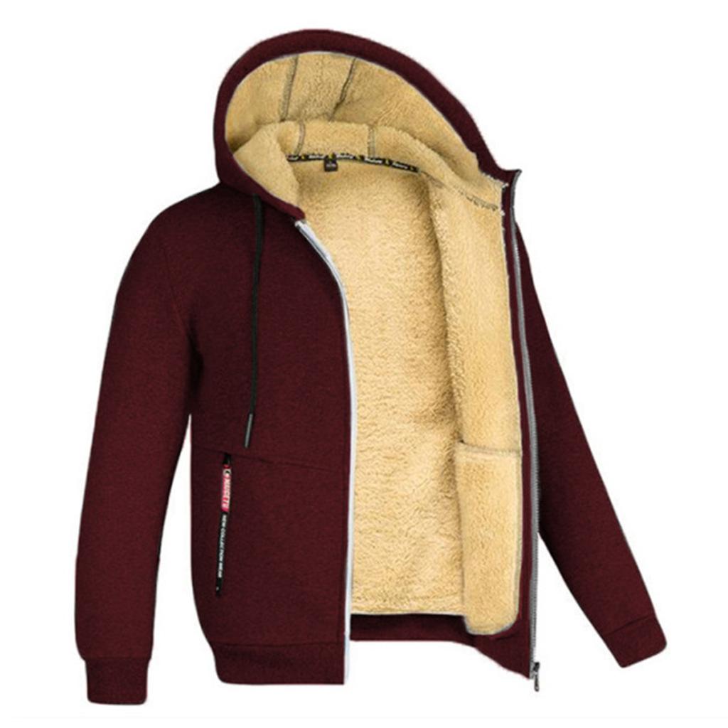 Sweat-shirt à capuche à manches longues pour homme, couleur unie, fermeture éclair, pull d'hiver, grande taille, décontracté
