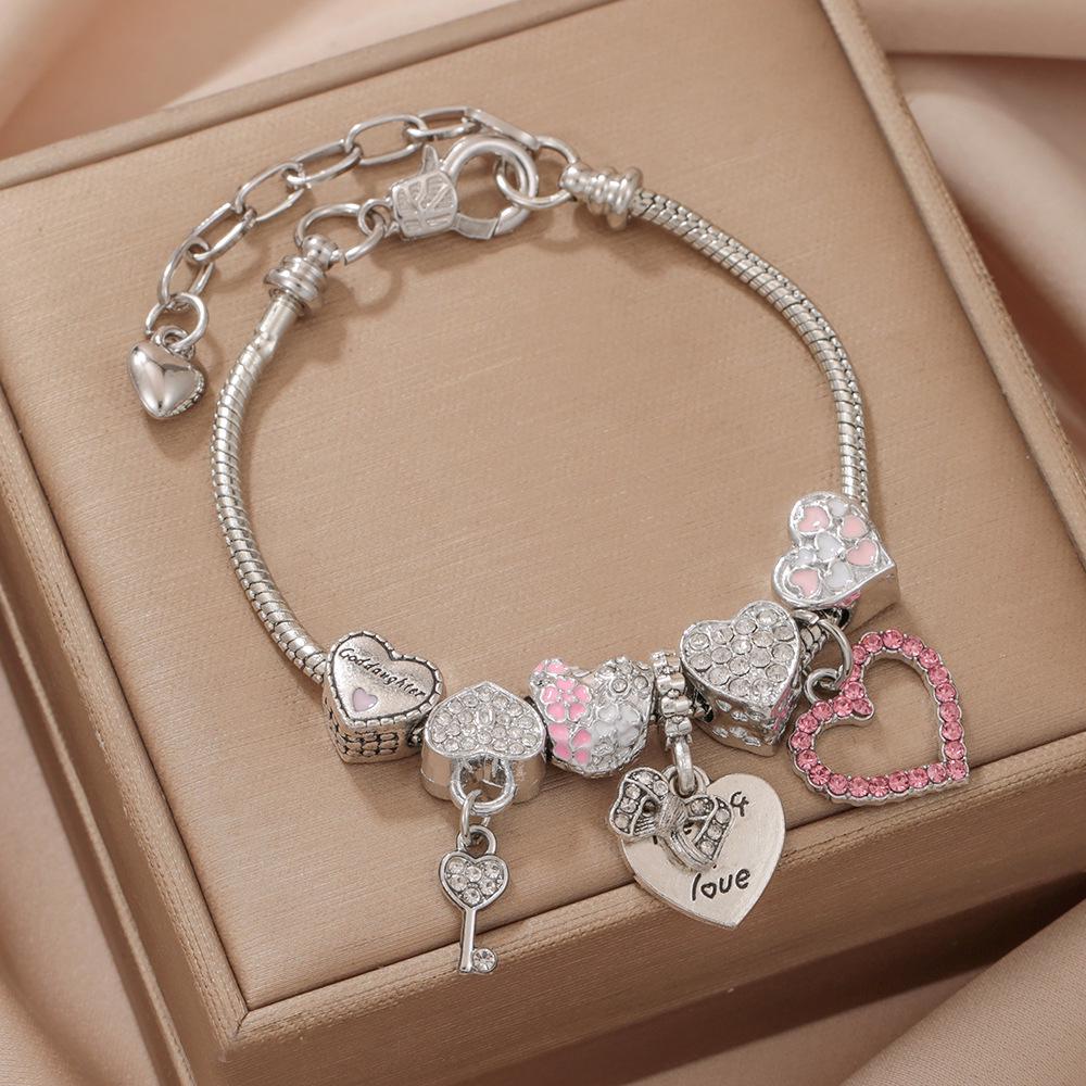 Pan's DIY Rhinestone Heart & Key Lock Beaded Bracelet for Women – Fashion Jewelry Gift