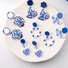 Ohrringe aus blau-weißem Porzellan im chinesischen Stil, Wellenpunkt, elegante geometrische Ohrringe, Dame/Geschenke