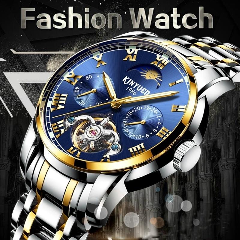 Buy KINYUED Men Moon Phase Tourbillon Luminous Mechanical Watches