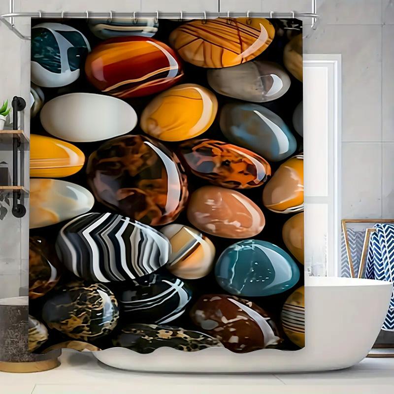 Luxury Pebble Print Waterproof Shower Curtain for Bathroom Decor Modern Design Bath Tarpaulin with Rings (Multicolor) 90x180cm