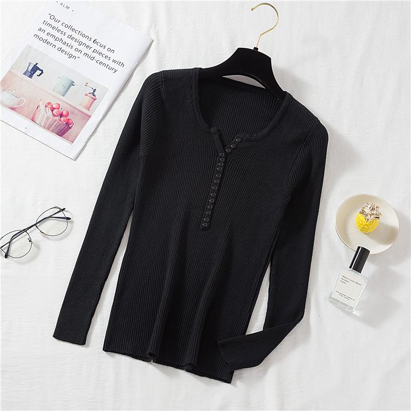 Neuer Herbst- und Winter-Retro-Figurbetonter V-Ausschnitt Enger Pullover für Damen, Dünnes Langarm-Strick-Basisschicht-Oberteil