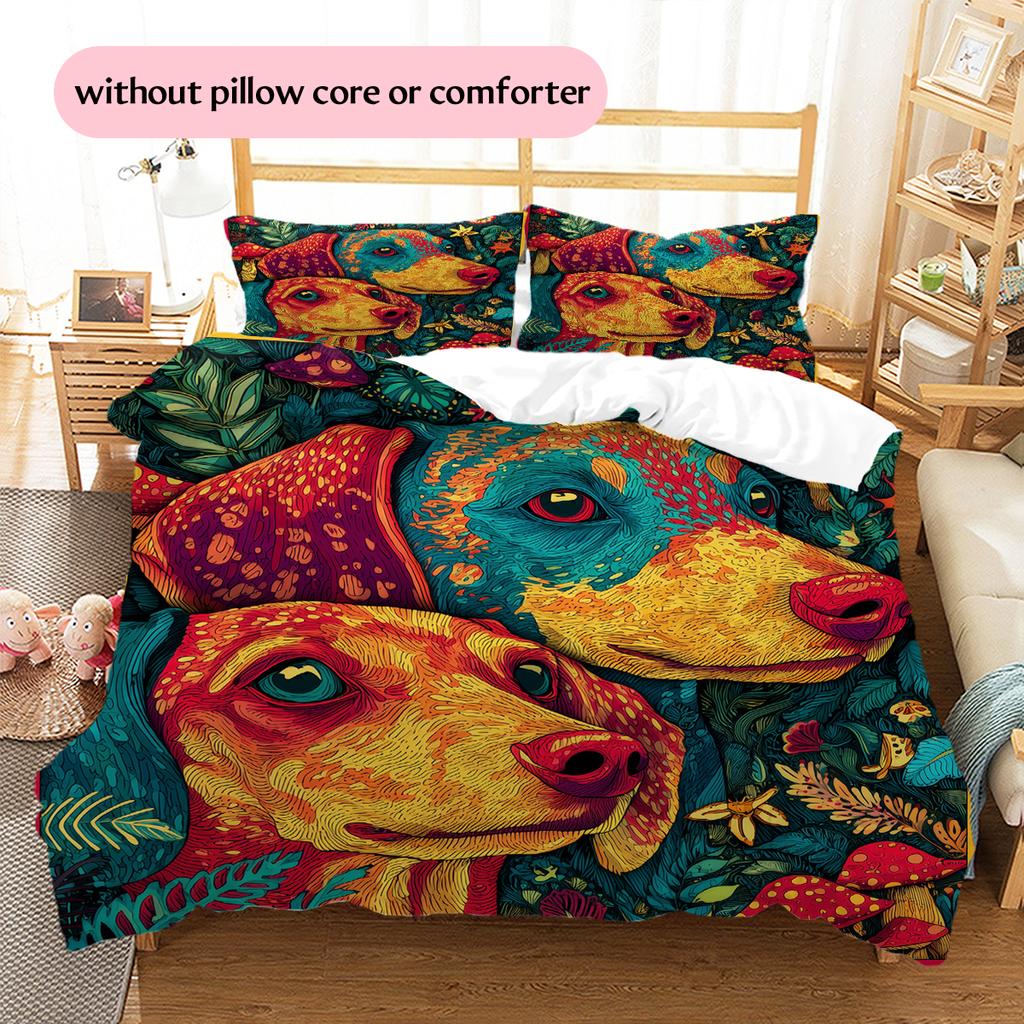 Colorful Dachshund Pattern Bedding Home Decoration Birthday Gift (1 * duvet cover + 2 * pillowcase, without core)