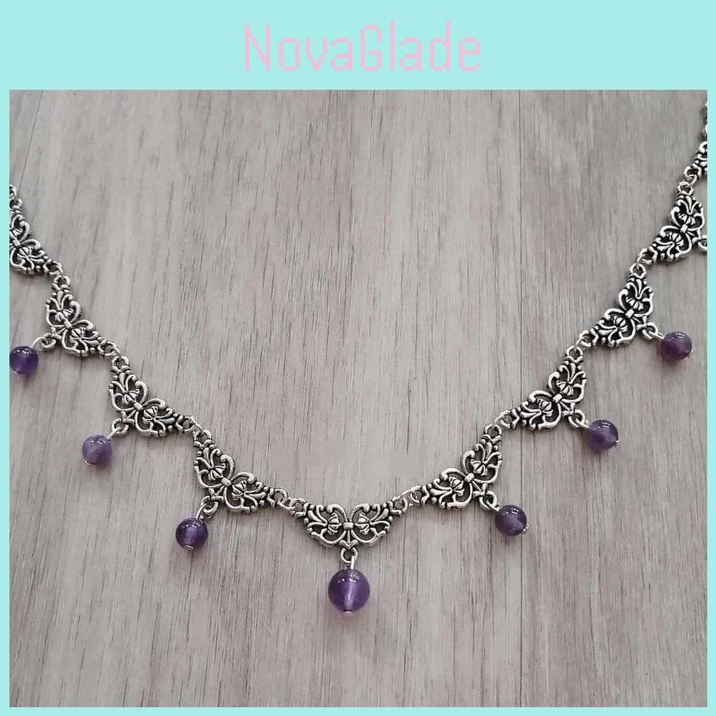 Geometric Purple Crystal Gothic Necklace For Halloween Cosplay Cosmetology