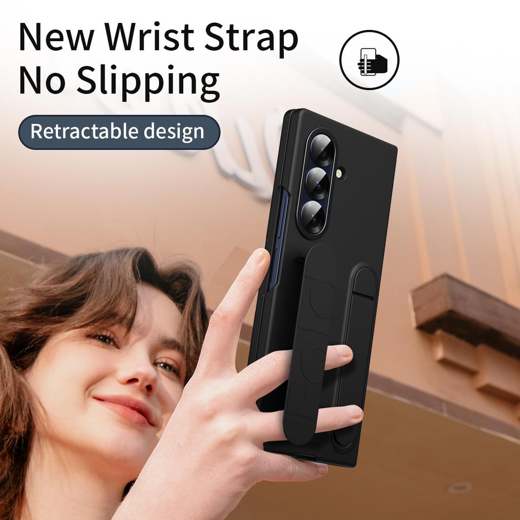 For Samsung Galaxy Z Fold7 5G Case with Tempered Glass Film Kickstand Wristband PC+Silicone Phone Cover